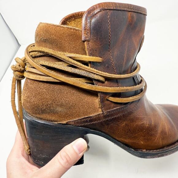Freebird Brown Leather & Suede Casey Ankle Booties Sz 7 Made in Mexico Ankle Tie - Picture 5 of 10